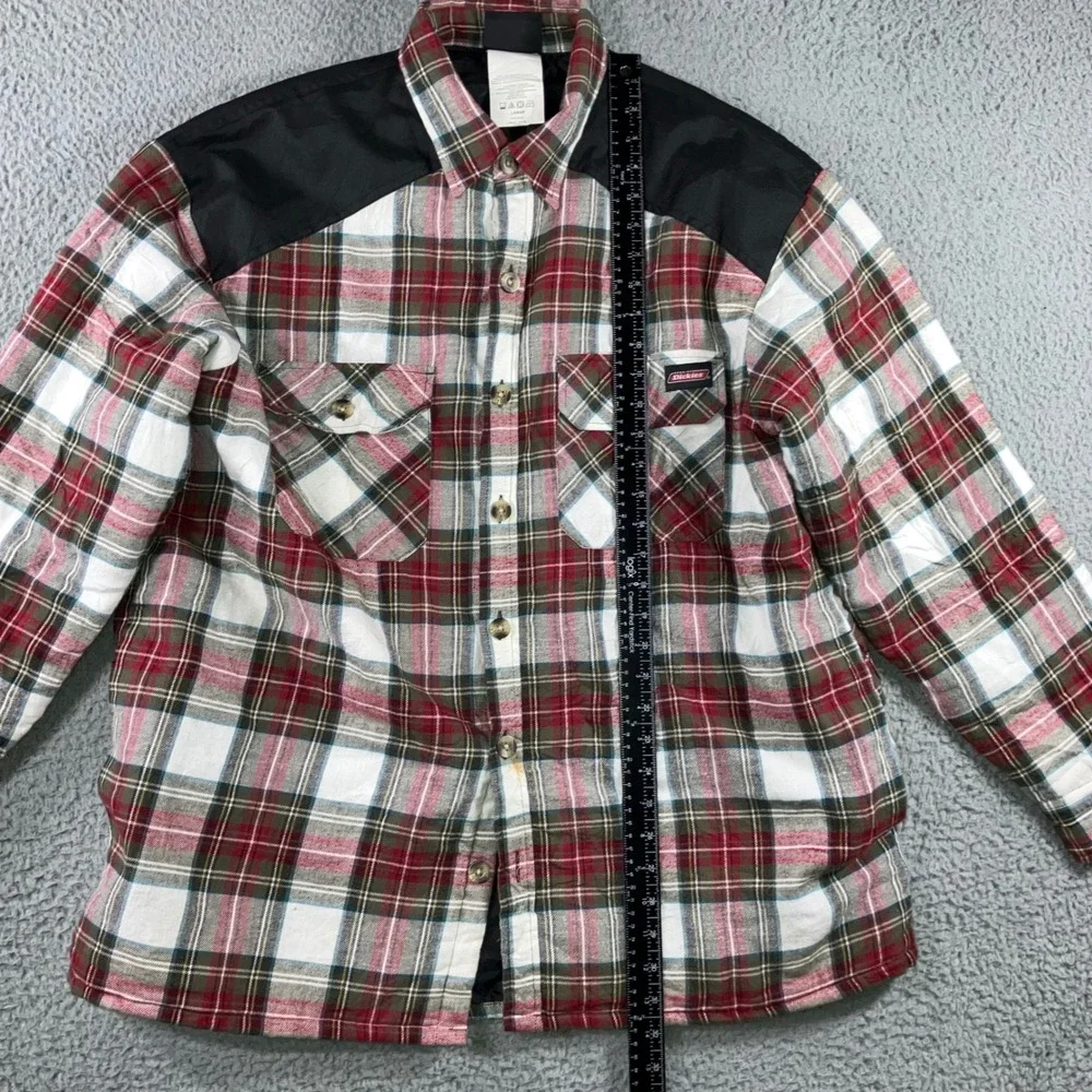 Dickies Flannel Shirt Shacket Jacket Men L Red Plaid Quilted Nylon Yoke Workwear